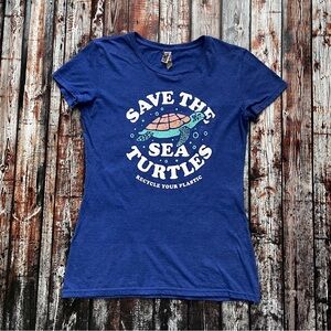 Save the Sea Turtles Blue Graphic T-Shirt